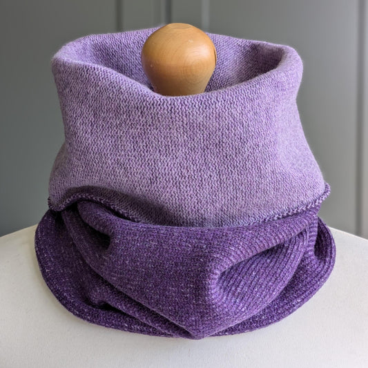 Reversible merino wool snood deep purple and lilac