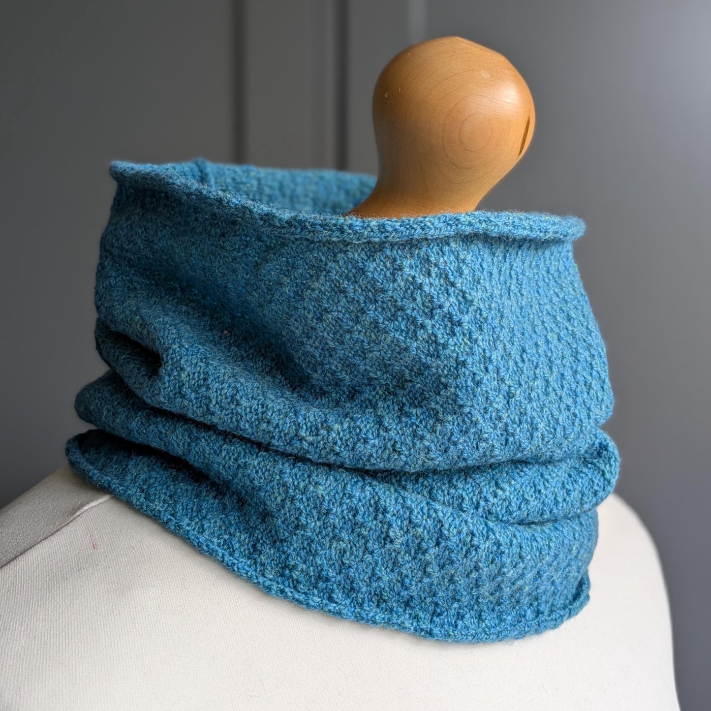 Knitted Merino Lambswool Cowl Blue