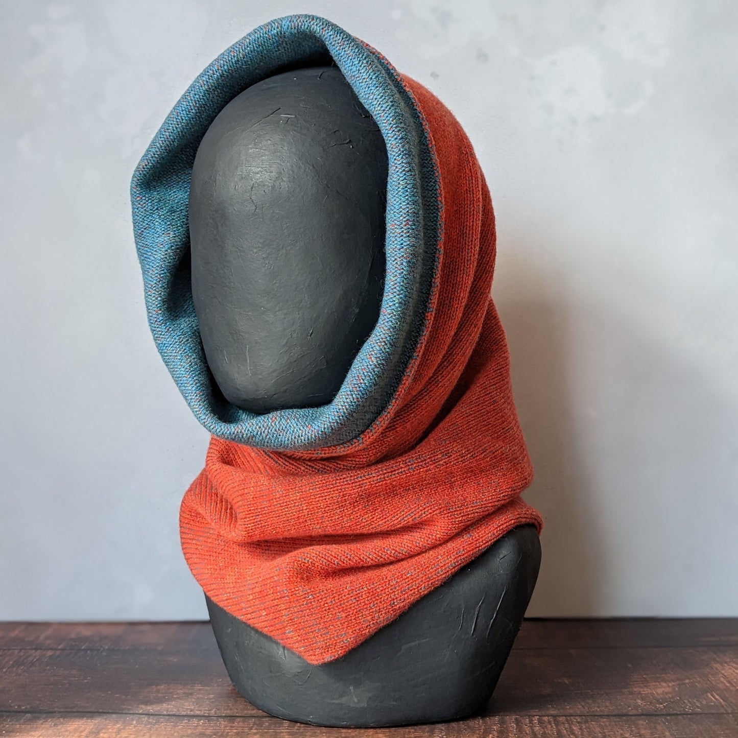 Reversible merino wool snood orange and blue