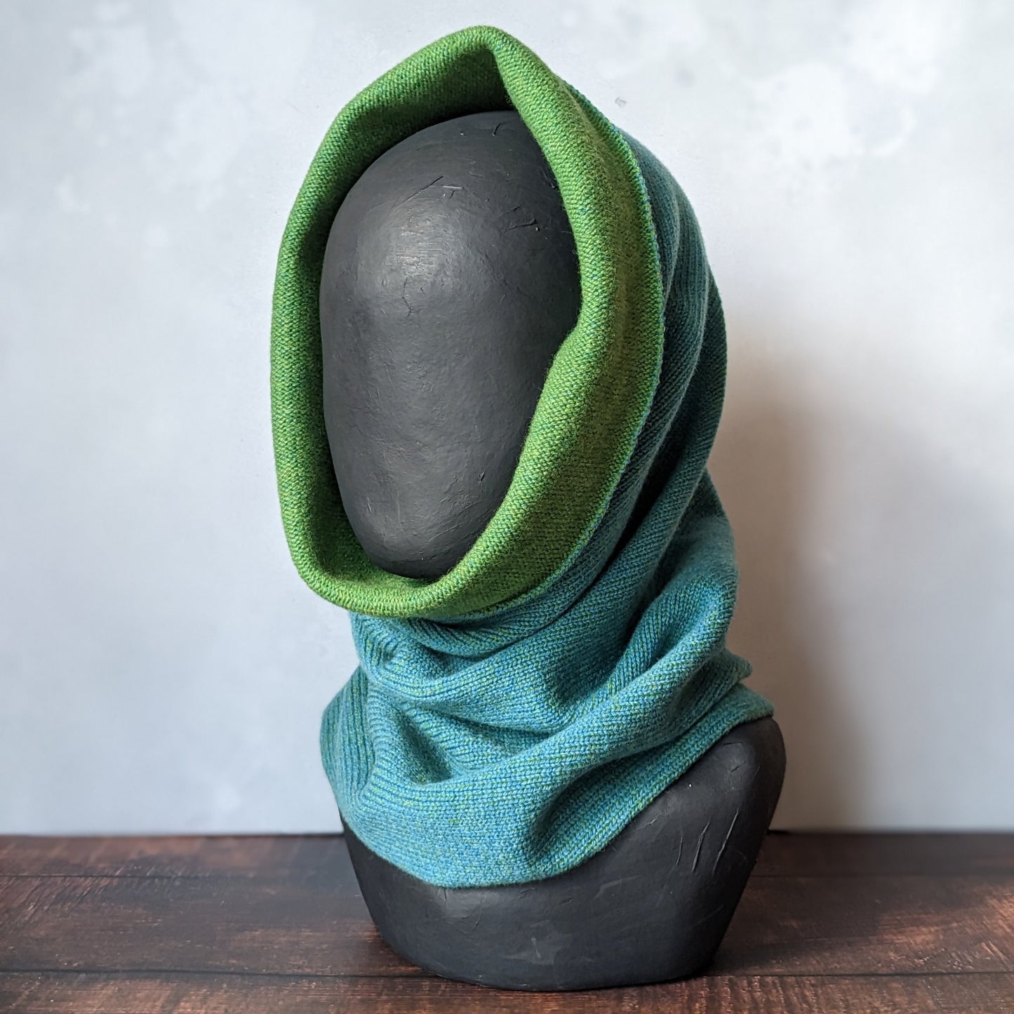 Reversible merino wool snood blue and green