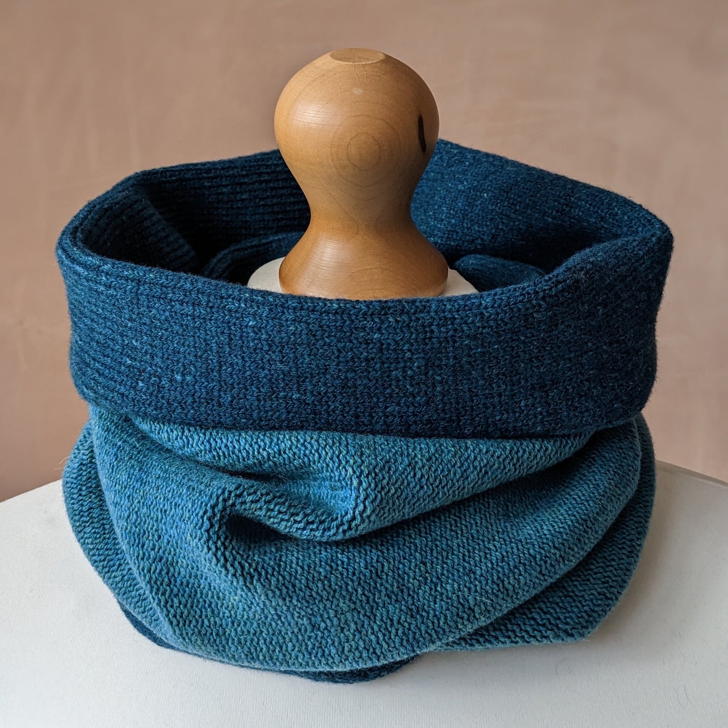 Reversible merino wool snood two tone blue