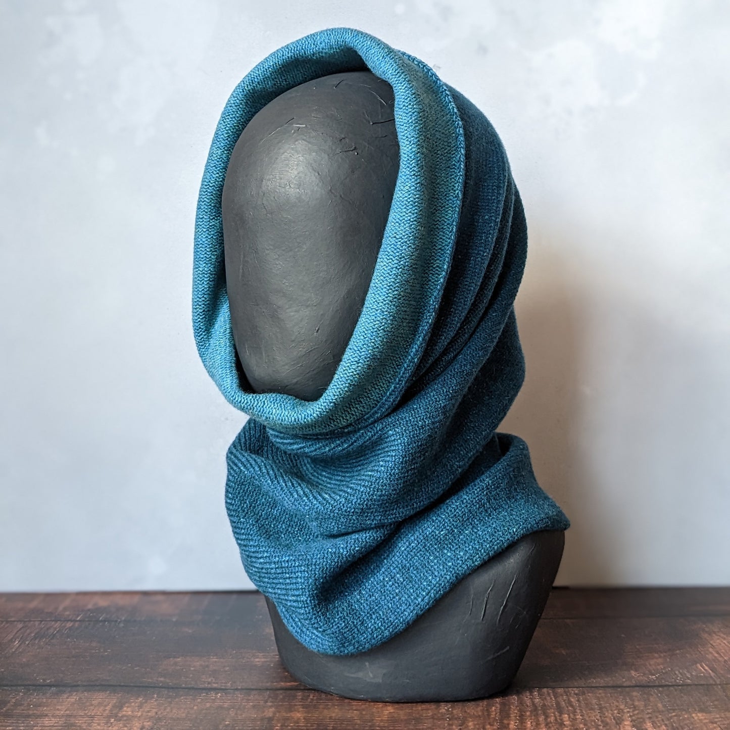 Reversible merino wool snood two tone blue