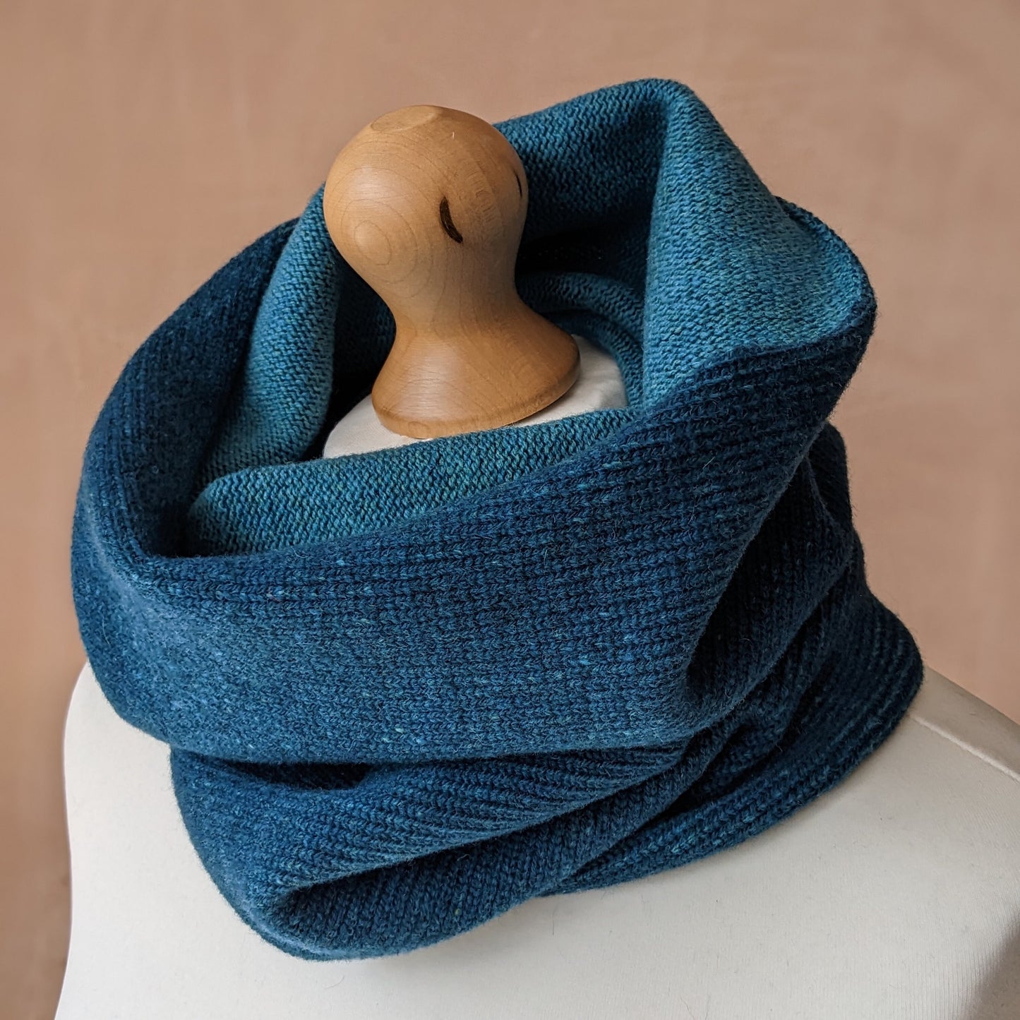 Reversible merino wool snood two tone blue