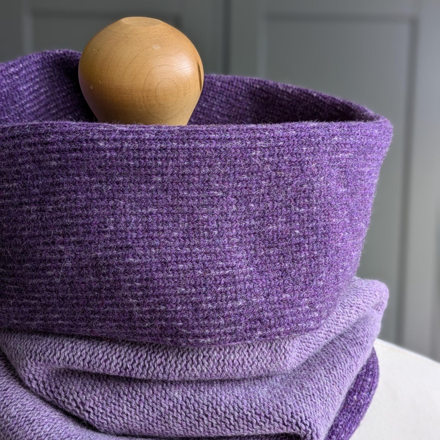 Reversible merino wool snood deep purple and lilac