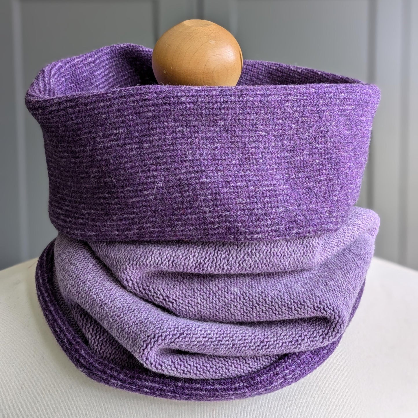 Reversible merino wool snood deep purple and lilac