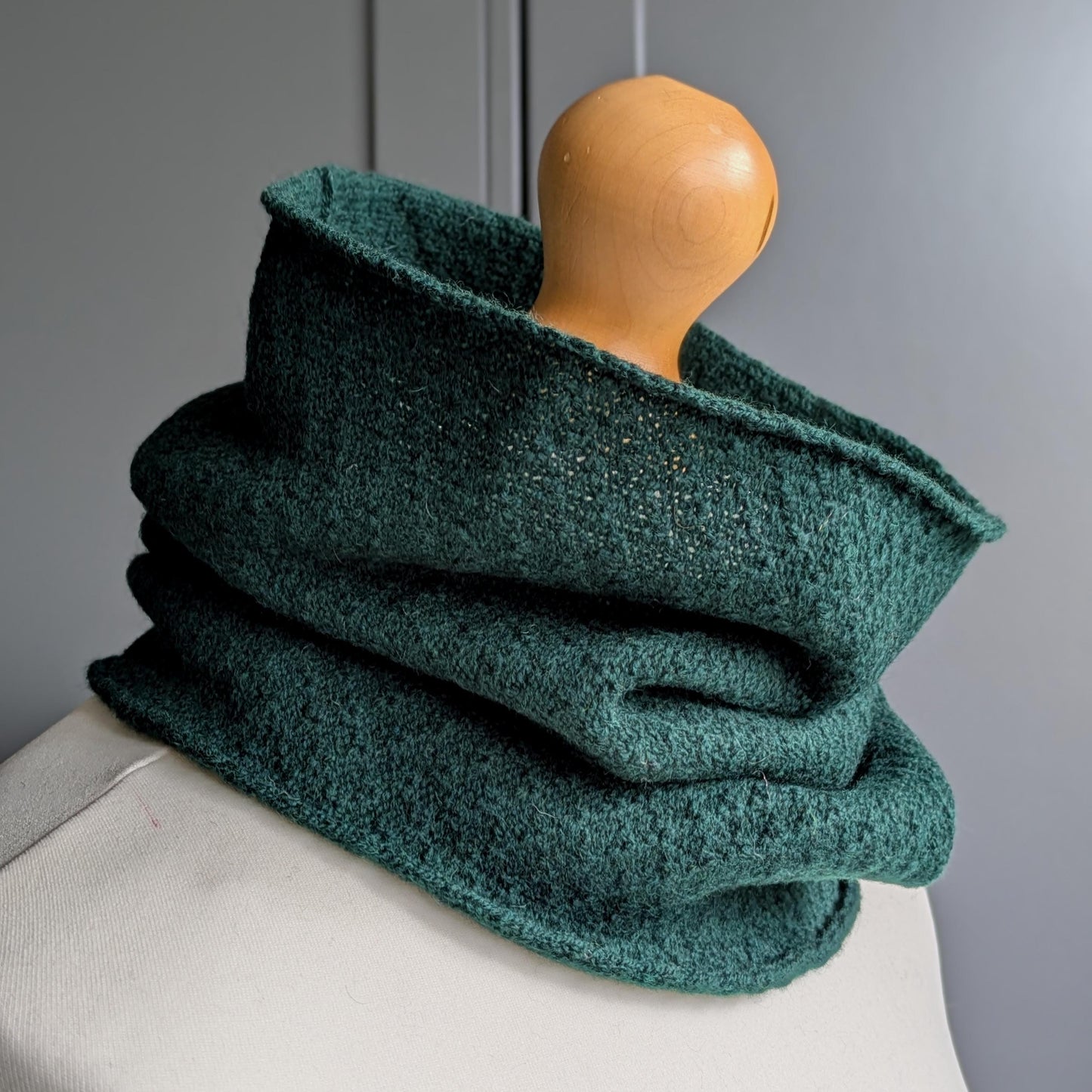 Knitted Merino Lambswool Cowl Tartan Green