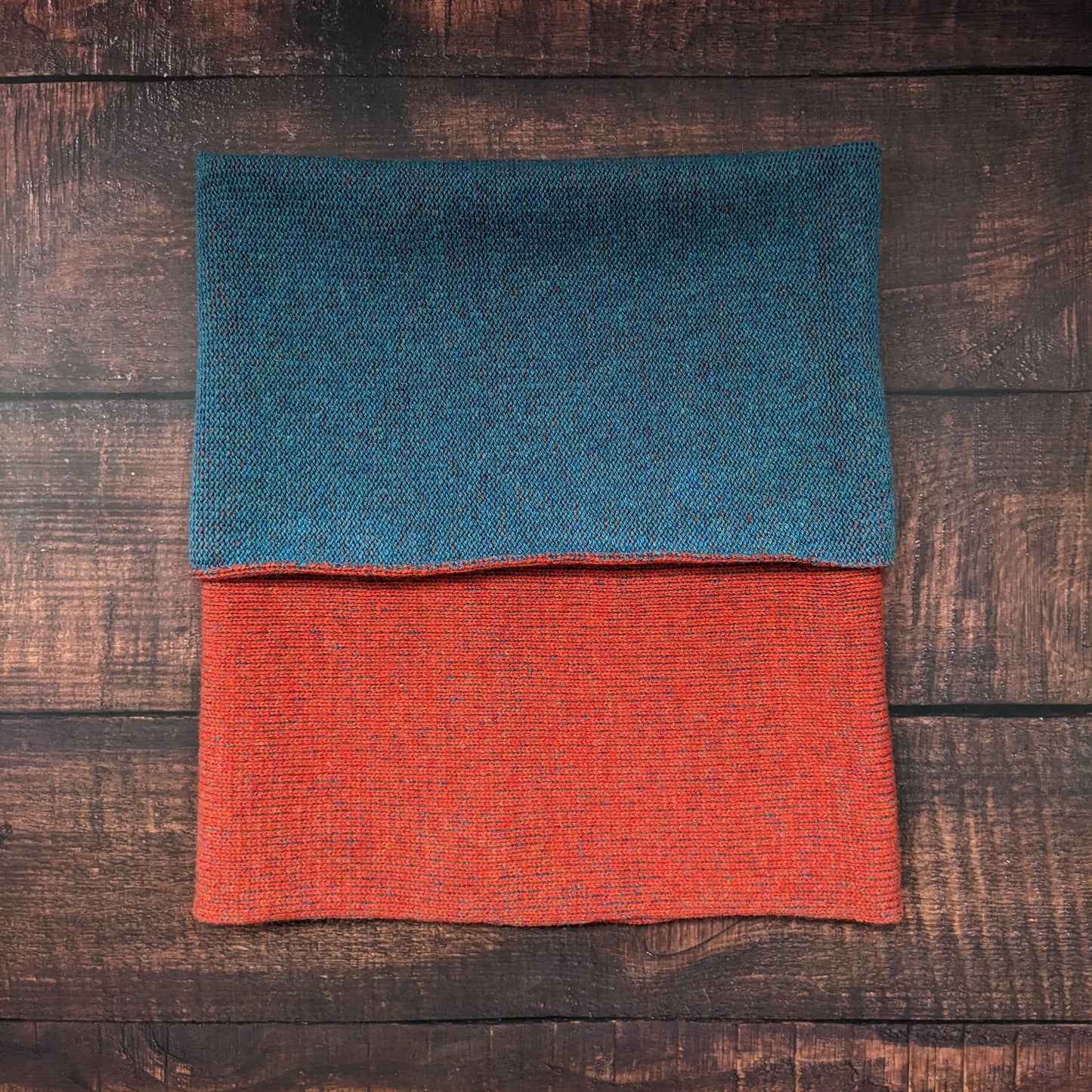 Reversible merino wool snood orange and blue