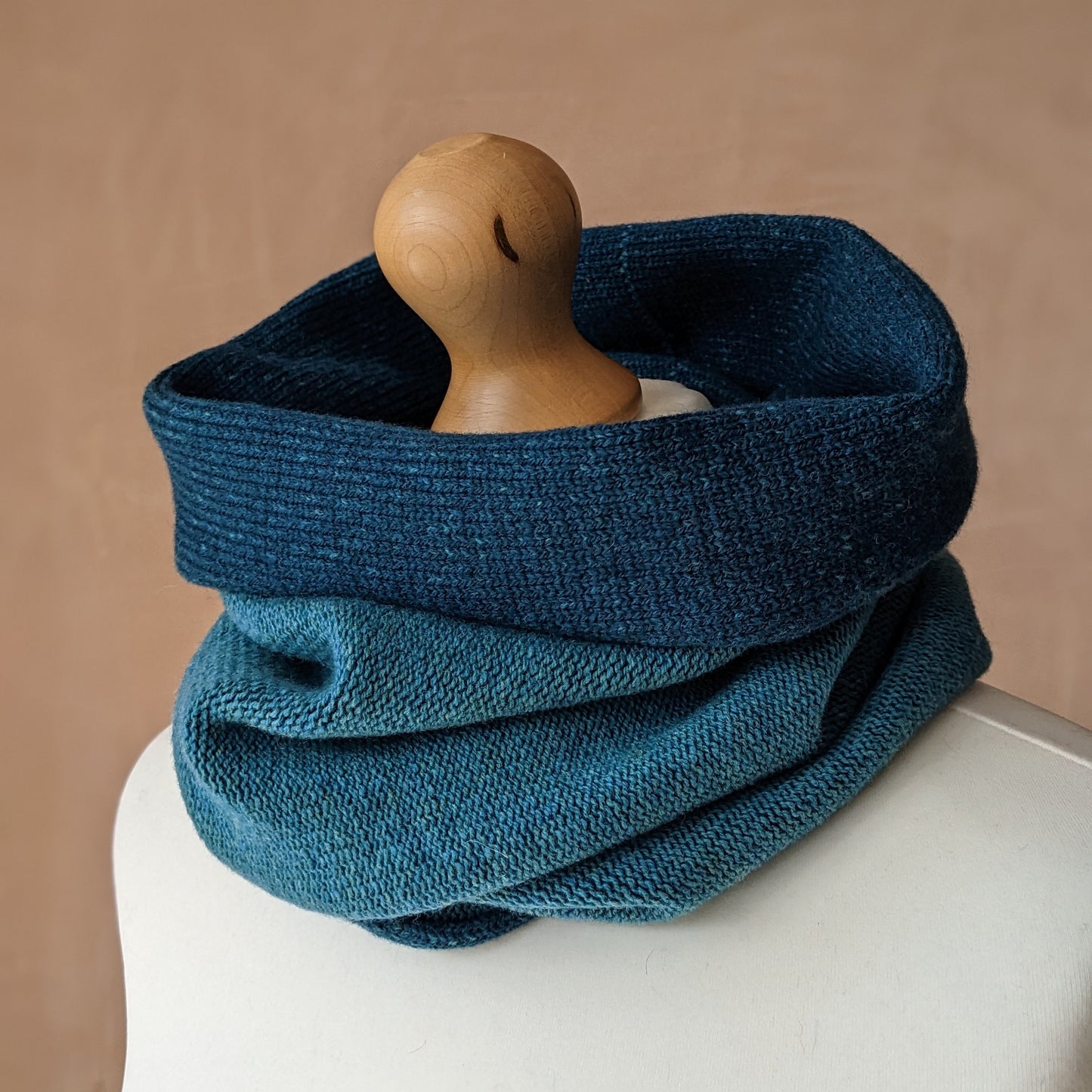 Reversible merino wool snood two tone blue