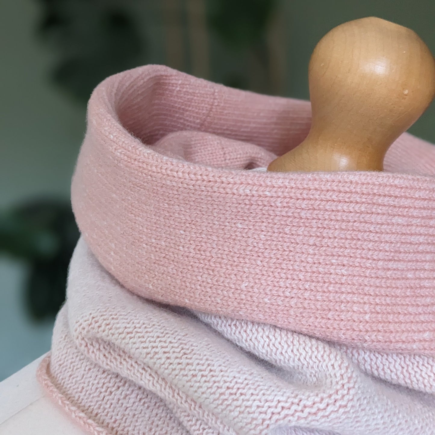 Reversible merino wool snood pale pastel pink and ecru